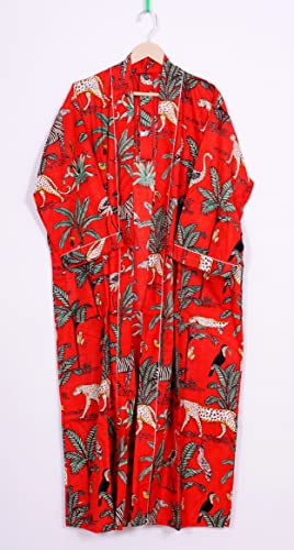 Image of Pure 100% Cotton Robe For Womens Bathrobe Dressing Gown Long sleepwear Free Size Kimono