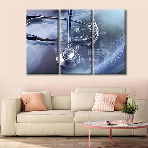 Image of Modern Medicine Cardiology Concept Paintings Wall Art 3 Panels Stethoscope and Medical Paintings for Wall Decorations Wall Prints Giclee Print Gallery Packaging Artwork Ready to Hang (42 inchWx28 inchH)