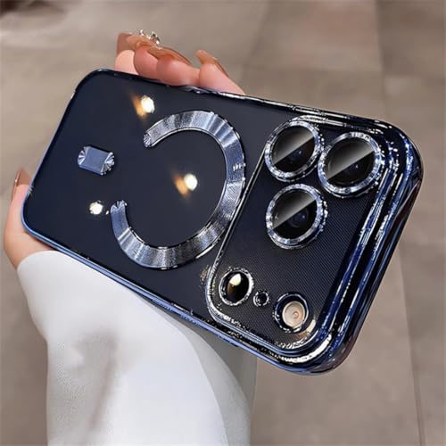 Coque iPhone 17 Pro transparente et magnétique bleue avec pare-chocs plaqué