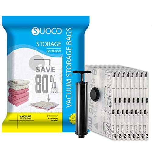 SUOCO Vacuum Storage Bags 8 Pack Medium 28 x 20 Space Saver Compression Bags with Travel Hand Pump