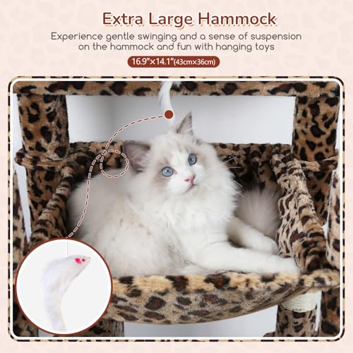 Image of Globlazer Heavy Duty Leopard Cat Tree, 70in Sturdy Cat Tree for Indoor Cats Sturdy Large Cat Tower with Scratching Post & Board, Hammock, 2 Cat Condo for Adult Cats Kittens, F70 Pro, Leopard Print