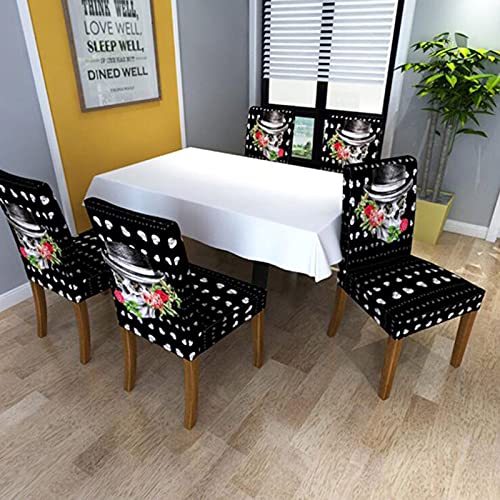 5st Halloween Stoel Tafel Cover, Schedel Rose Gedrukt Stretch Stoel Cover, Stofdicht Rechthoek Tafelkleed Meubels… - Afbeelding 6
