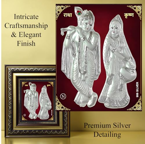 Image of ARTSMINE 999 Silver Radha Krishna Frame - Pure Silver Sheet with Purity Certificate|Ideal for Pooja Room, Home & Office Decor|Best for Wedding, Housewarming & Corporate Gift - 1 Unit (23 x 20 CM / 8.5 x 8 Inch)