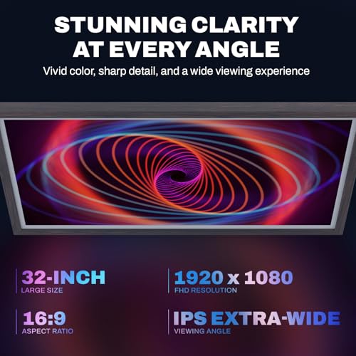 Image of 32 inch Large Digital Picture Frame, 64GB, Anti-Glare Non-Touch, WiFi Wall-Mount Frame for Home /Business, 1920x1080 FHD, Share via App, Email, USB & Micro SD, Remote Included, Dark Wood Pattern