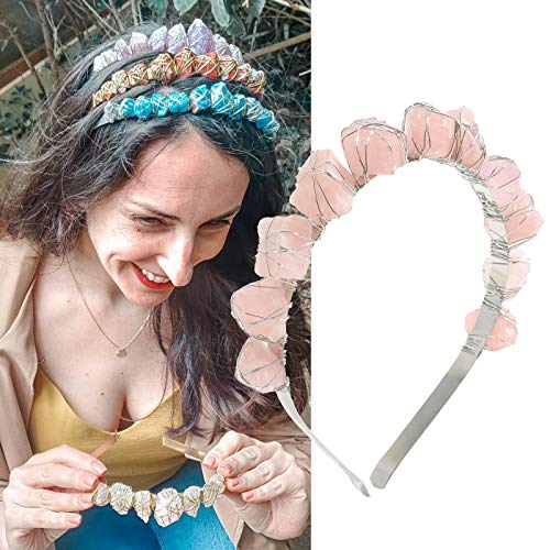 Raw Crystal Quartz Crown Headband - Handmade Natural Quartzite Rhinestone Hairband Crown for Women Halloween Costume Headwear Accessories (Pink)