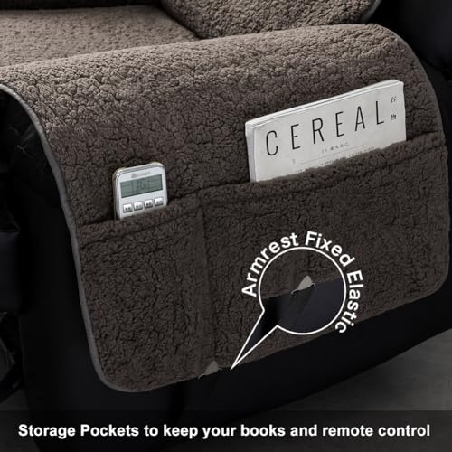 Image of STONECREST Recliner Chair Cover, Sherpa Slipcover, Stay in Place (DKGrey, 23 inch Regular Recliner)