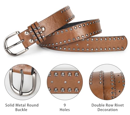 Classic-Studded-Belt for Women - Punk Rock Rivets-Belt for Jeans Pants Dresses(for 28"-38" waist)3