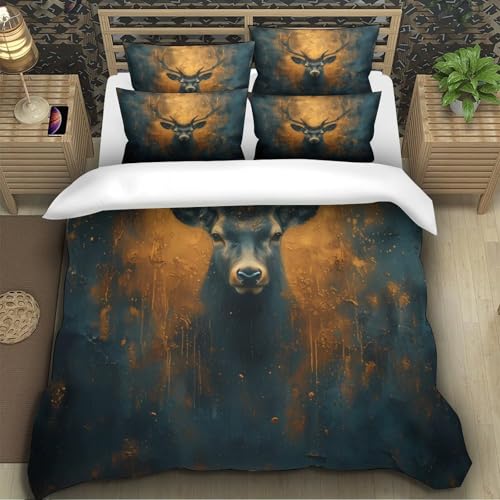 Housse de couette tête de cerf 3D parure de lit microfibre 135x200cm