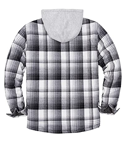 ZENTHACE Men's Quilted Lined Button Down Plaid Flannel Shirt Jacket with Hood2