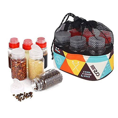 cailiya 6 Pcs botes especias, especieros para cocina, tarros especias, Juego de Botellas de Condimento con Bolsa de Transporte, especiero para Acampar, Barbacoa, Picnic, Viajes