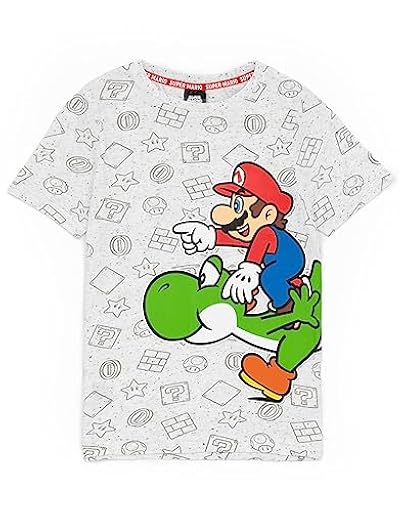 Super Mario Nintendo and Yoshi - Camiseta Gris con Personaje para niños 3-4 años | Ya disponible en tu tienda friki favorita! En mundofriki.es!