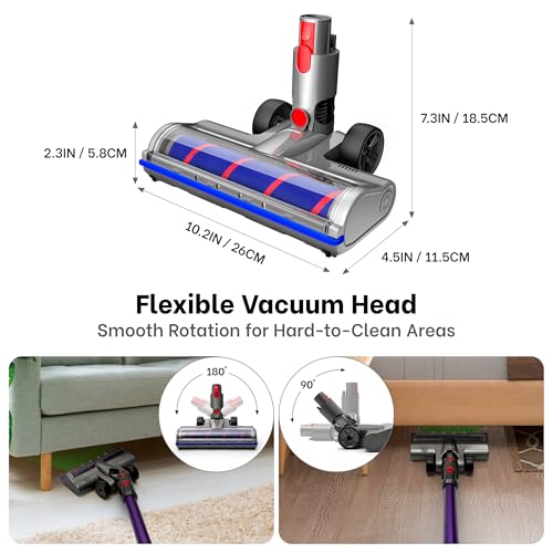 Image of 2 Brushes Vacuum Cleaner Head with Four Green LED Lights & Self-Standing Design, for V7 /V8 /V10 /V11 /V15, Quick-Release Motorized Brush Roll, Anti-Tangle for Hard Floor & Thin Carpets & Shaggy Carpet