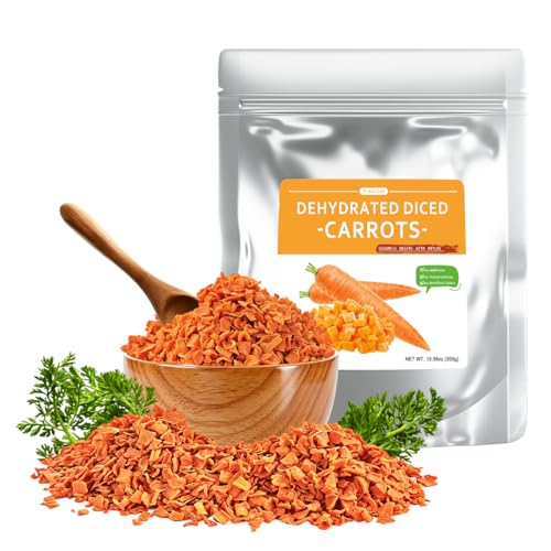 Fraunitsh Dehydrated Carrots 10.58oz/300g Dried Diced Carrots Versatile Dried Vegetables for Soups Stews Cooking Camping Shelf-Stable & Ready in Minutes Resealable Bag