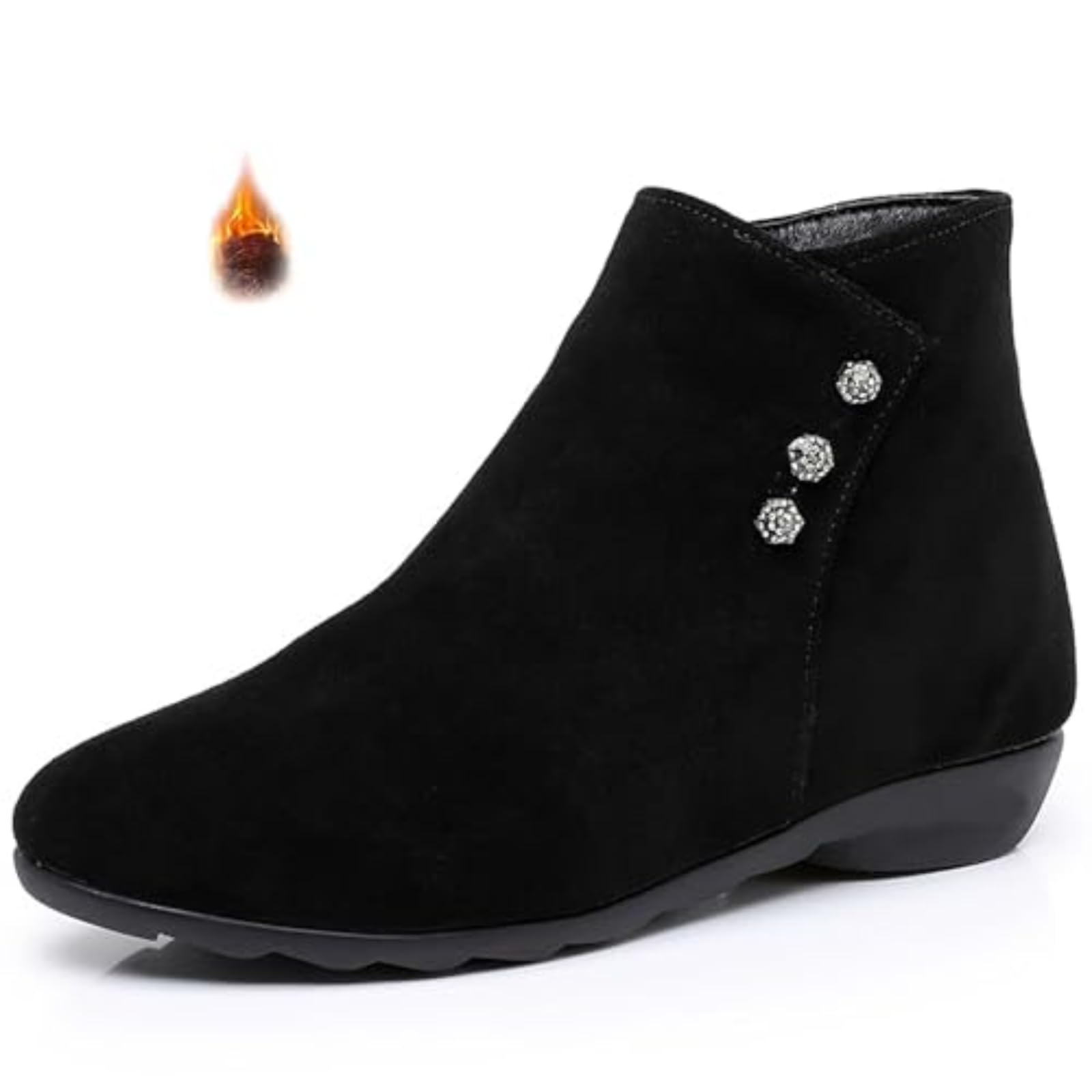 Womens Genuine Leather Flat Ankle Boots classic Round Toe Side Zipper Non-Slip Soft Bottom Booties For Office Work