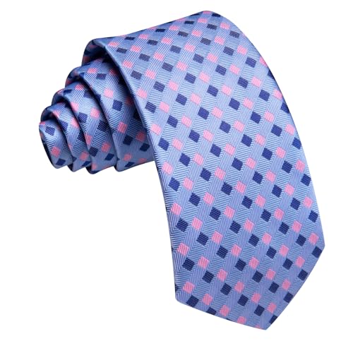Image of Barry.Wang Plaid Ties Mens Silk Necktie and Tie Clip Checkered Tie for Wedding Party Business Formal