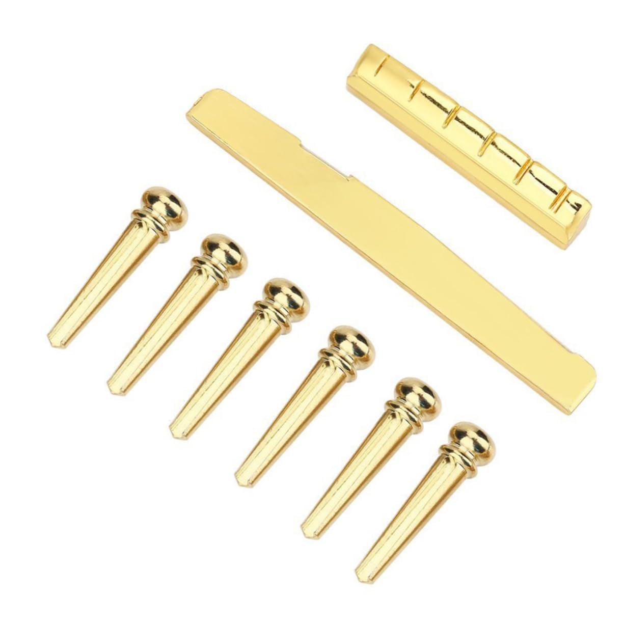 Wakauto 6-string Folk Guitar Brass Bridge Saddle Nut Set Upgrade Sound Golden Plated
