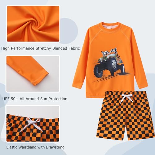 Image of Boys Two Piece Rash Guard Swimsuits Set with Swim Trunk Kids Long Sleeve Bathing Suit Swimwear Set