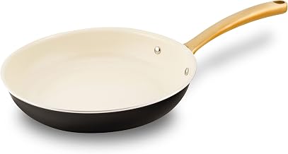 8” Small Fry Pan - Small Skillet Nonstick Frying Pan with Golden Titanium Coated Silicone Handle, Ceramic Coating, Stain-Resistant and Easy to Clean, Professional Home Cookware