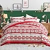 Tititada Christmas Striped Comforter Set Queen Size 3 Pieces Soft Microfiber Holiday Merry Christmas Warm Bedding Set with Pillow Shams Snowflake Printed