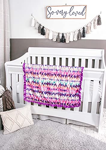 Image of Top Tots Baby Blanket - Watercolor Reptile with Purple Minky Dot & Satin Ruffle, 31 x 31 Inch Multicolored