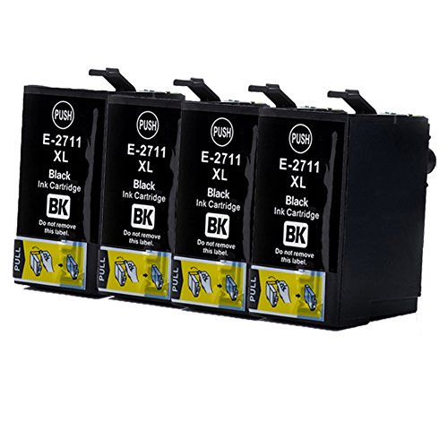 Teng® 27XL - Cartuchos de Tinta para Epson Workforce WF 3620 WF 3640 WF 7610 WF 7620 WF 7110 WF 7715 WF 7720 WF 7210 (4 Negros)