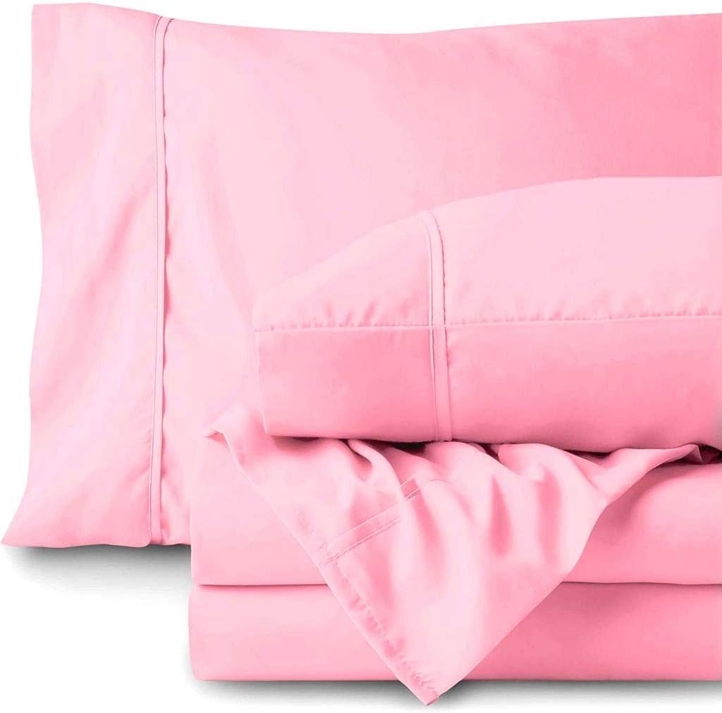 LaxLinen 500-Thread Count Bedding Sets 100% Egyptian Cotton 4PC Bed Sheet Set 21" Inch Extra Deep Pocket Queen Bed Size, Pink Solid