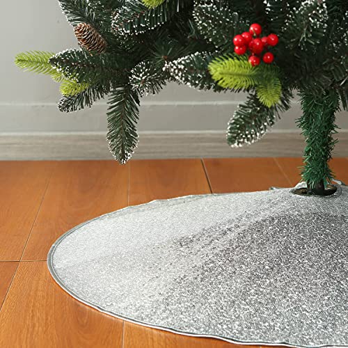 Valorcielo SequinÂ ChristmasÂ TreeÂ Skirt,GlitteryÂ XmasÂ TreeÂ Mat(Silver, 36 Inches)