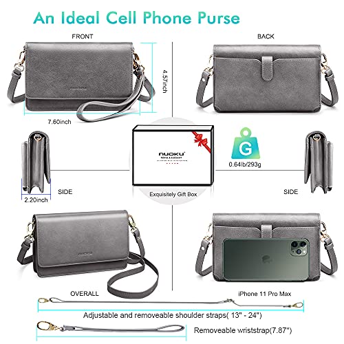 Image of nuoku Women Small Crossbody Bag Cellphone Purse Wallet with RFID Card Slots 2 Straps Wristlet