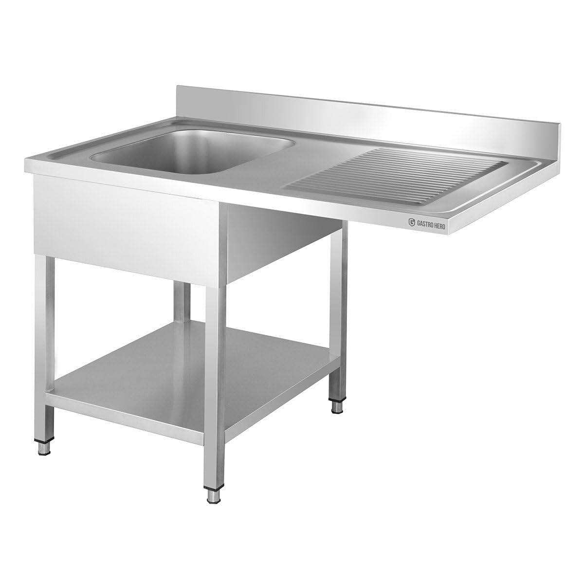 GastroHero Spülzentrum Edelstahl 1200x600 mm 1 Becken links mit Grundboden Aufkantung Spültisch Gastro Küche Spülbecken