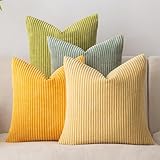 COSIBONO Corduroy Throw Pillow Covers 18x18 Inches Set of 4 Boho Farmhouse Decorative Pillow Covers with Stripe Accents for Sofa Couch Living Room Stylish Pillows for Modern Bohemian Decor