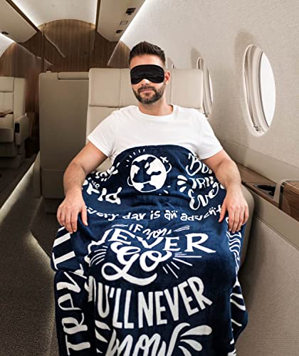 EasyFluffy Fleece Travel Blanket with Pillowcase Bag – Airplane Travel Essentials for Flying Fleece Blanket…