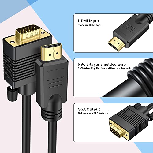 A-Technology Hdmi To Vga Cable 3Ft (1M) 1080P-Gold Plated-Active Video Adapter-Hdmi Digital To Vga Converter Cable-Support Notebook-Pc-Player Laptop-Tv-Projector-Monitor Etc #TOP2