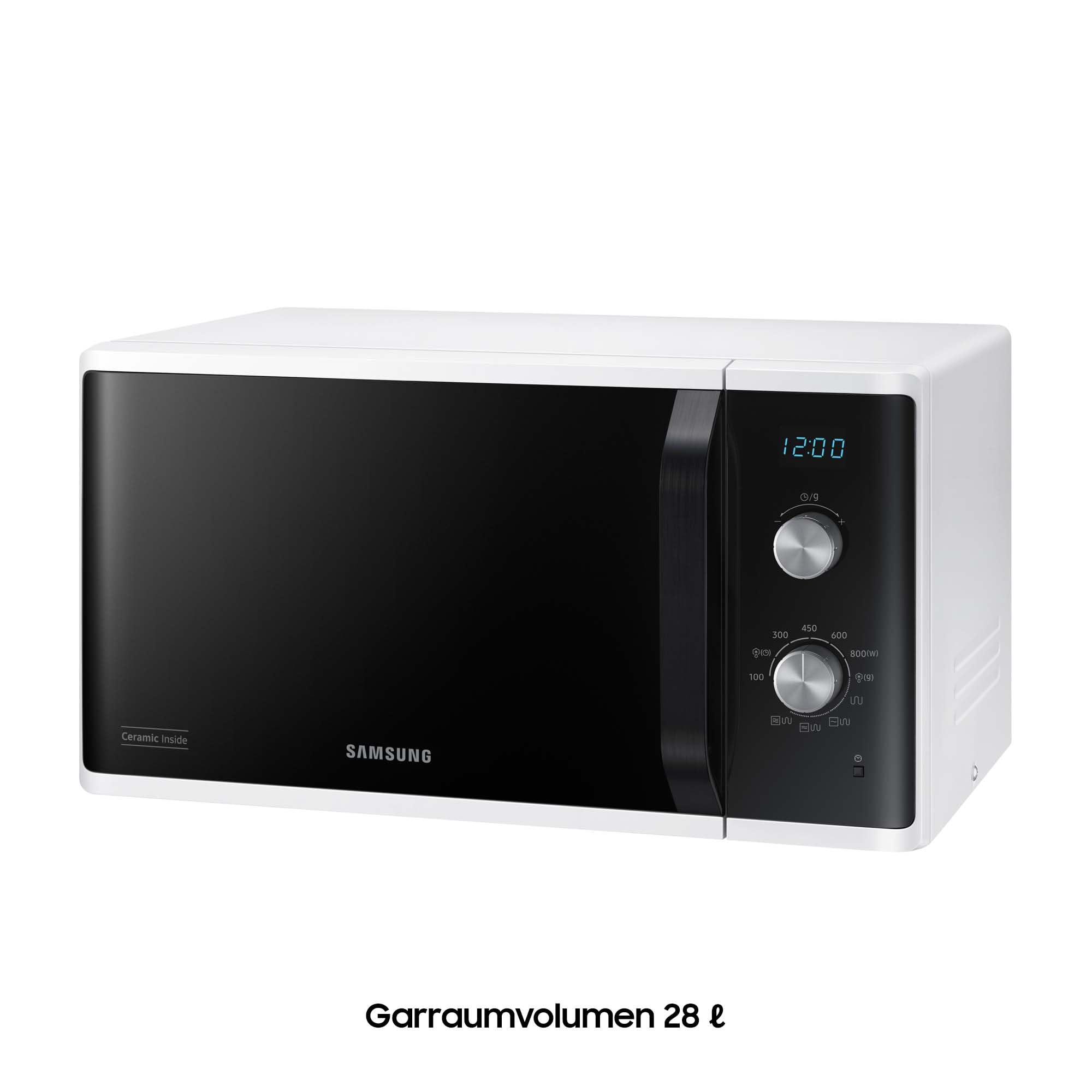 Samsung MG23K3614AW/EG Mikrowelle mit Grill, 23 Liter, 800 W, Keramik-Emaille, Weiß