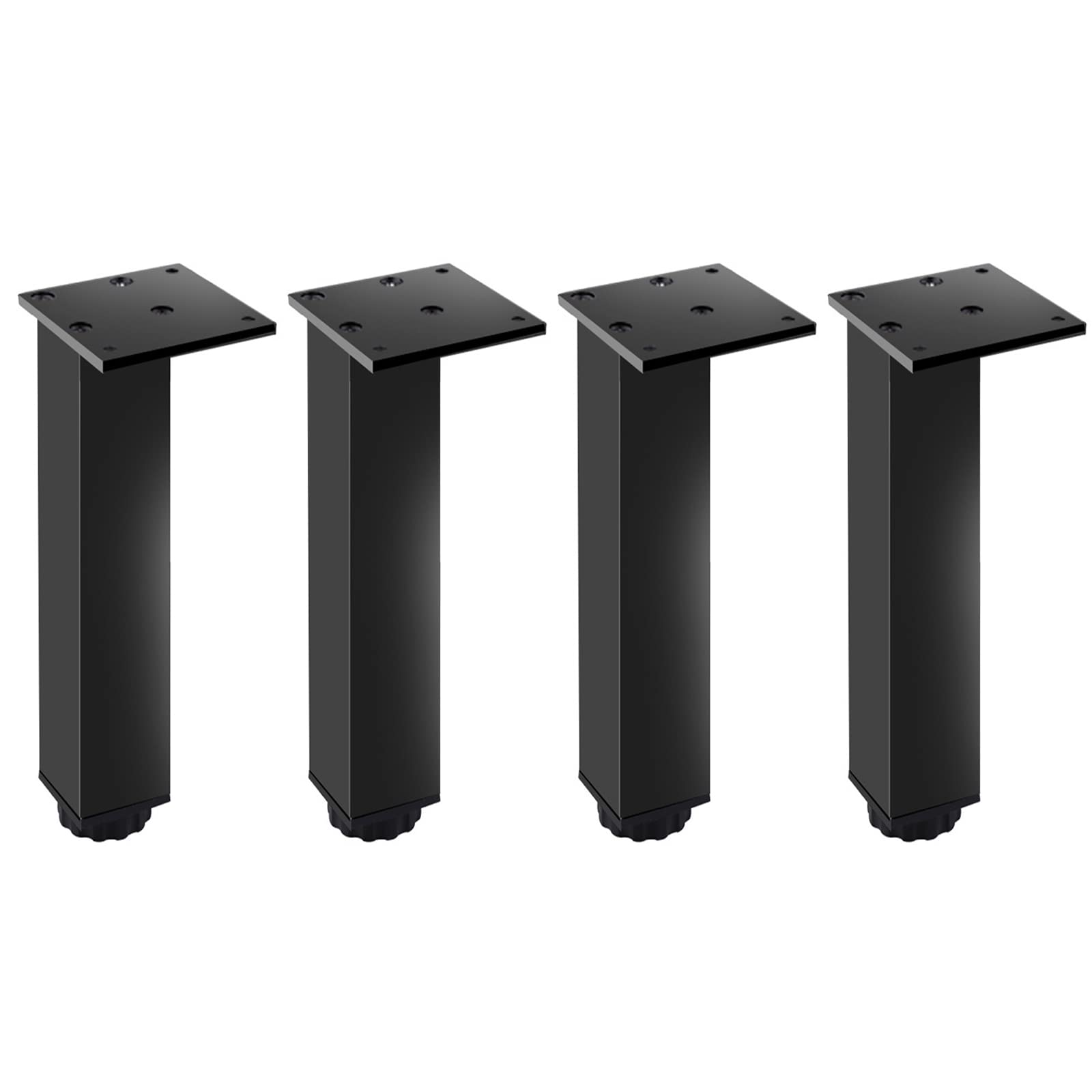Kgudys Black 4Pcs Square Thickened Table Legs Metal Cabinet Feet, Adjustable Furniture Legs,Aluminum Alloy, 10Cm,20Cm,Non-Slip Mute,Replacement Sofa,Cabinet,Table,-25Cm(9.8In)