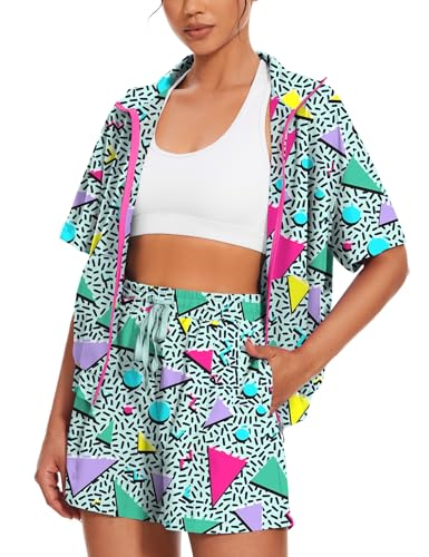 UOUA Women's 80s Color Block Outfits 2 Piece Tracksuit 90s