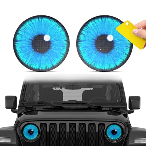 MR3XL 2 Pack Beast Eyes Headlamp Decals,New Cute 3D Stereoscopic Eye Headlight Sticker,Car Body Window Bumper Decorative Sticker,Suitable for JL,JK (Blue)