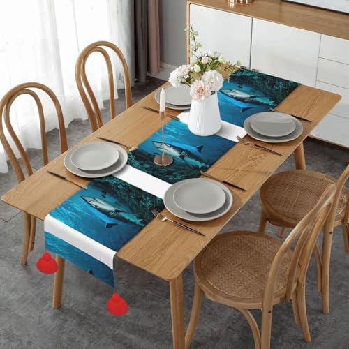 Camino de mesa Blue Shark de 14 x 60 pulgadas, camino de mesa de cocina perfecto para cocina, oficina y fiestas