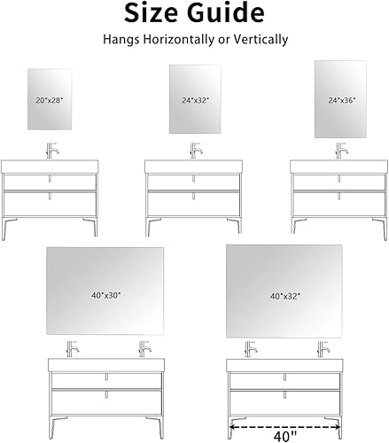 Miniatura 6 de Espejo biselado, espejos de baño para pared de 48 x 30 pulgadas, espejo de baño rectangular sin marco con borde biselado, se cuelga horizontal o