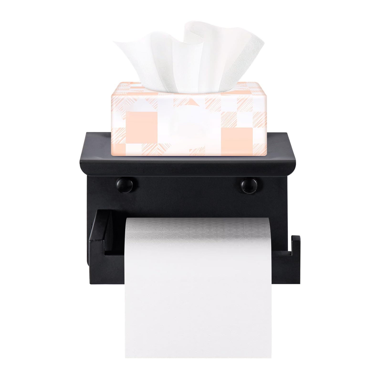 M.J COMFY-LIFE Toilet Paper Roll Holder with Shelf, Self-Adhesive No-Drill Stainless Steel, Durable and Easy to Install, Perfect for Bathroom and Office (Black)