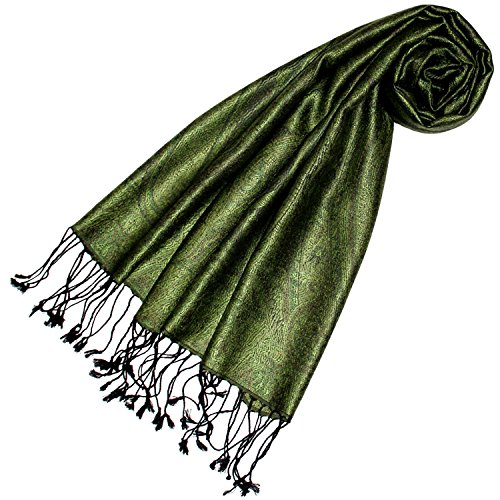 Pashmina soie fait main LORENZO CANA, idée cadeau écharpe femme vert kaki élégant