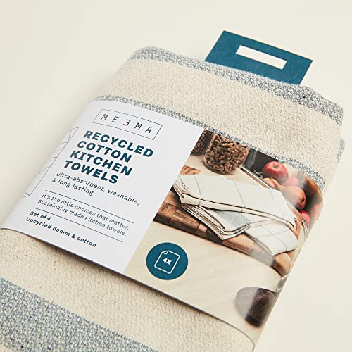 Meema Dish Kitchen Towels 4 Pack- Rustic And Super Absorbent Weave - Made With Upcycled Denim And Cotton - Aesthetic Trendy Dishcloth Set -Fast Drying Tea Towels - Machine Washable Towels - 20"X28" #TOP6