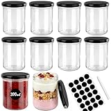 Otauoaea 10 Tarros Pequeños de 200ml, Botes Cristal Pequeños con Tapa Hermética, Tarro Cristal con Pegatinas y Bolígrafo, Tarros Cristal para Conservas, Postres, Miel, Especias