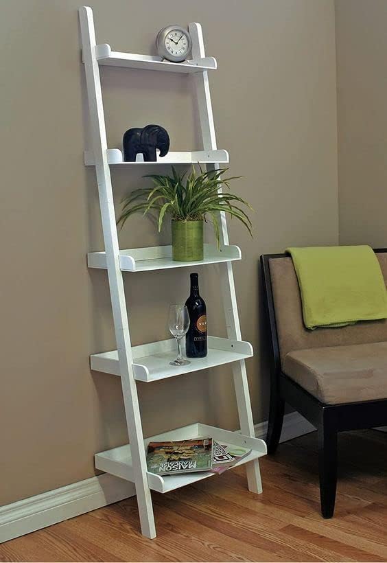 Shoppee Ladder Shape 5 Tier Designer Book Case Wall Shelf Home Decoration for Living Room (Full White)-image-37
