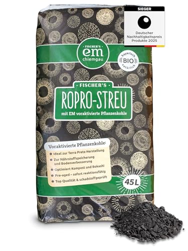 EM-Chiemgau RoPro-Streu 45 L Pflanzenkohle - Wurzelaktivator Bodenaktivator & Kompostbeschleuniger [Voraktiviert mit Effektiven Mikroorganismen] für Terra Preta, Bokashi, Humusaufbau, Garten & Stall