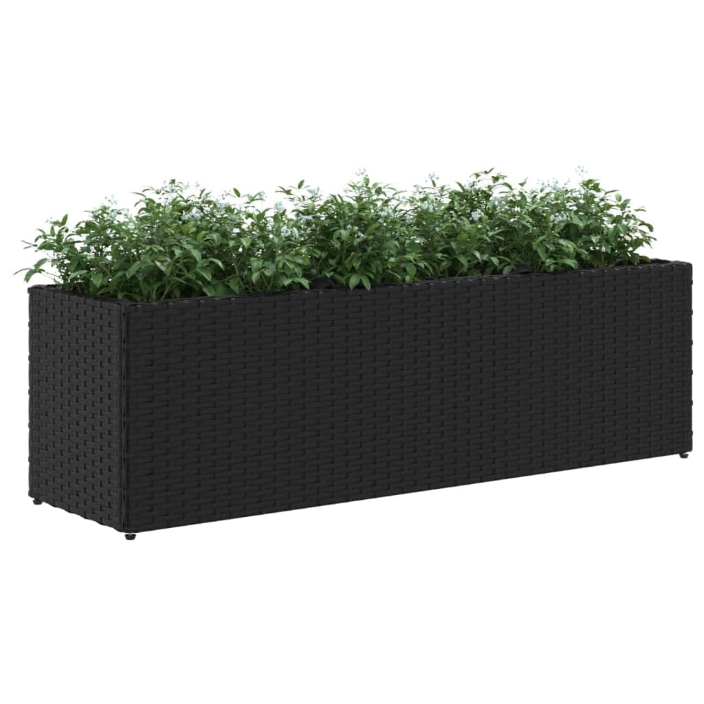 Donica ogrodowa z 3 wkładami czarna 105x30x32 cm rattan PE odporna na warunki atmosferyczne skrzynia balkonowa do kwiatów z wytrzymałym stelażem stalowym
