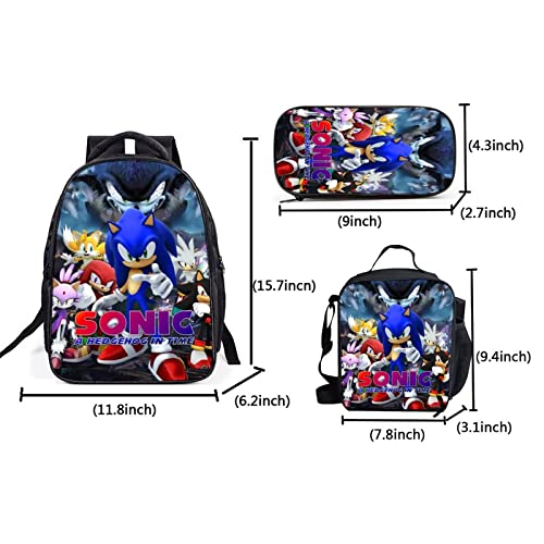 Ikbagvbk Anime Super So.nic 3 Piece Kid Backpack Set，Superhero Knuckles Multifunction Boys Girls Schoolbag，Bookbag With Lunch Bag & Pencil Case Combo Set #TOP1