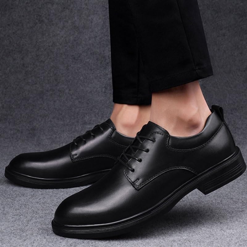Men's Black Warm Business Dress Shoes Low-top Round-toe Lace-up Oxfords Shoes for Party Wedding Work Men Comfortable Versatile Shoes