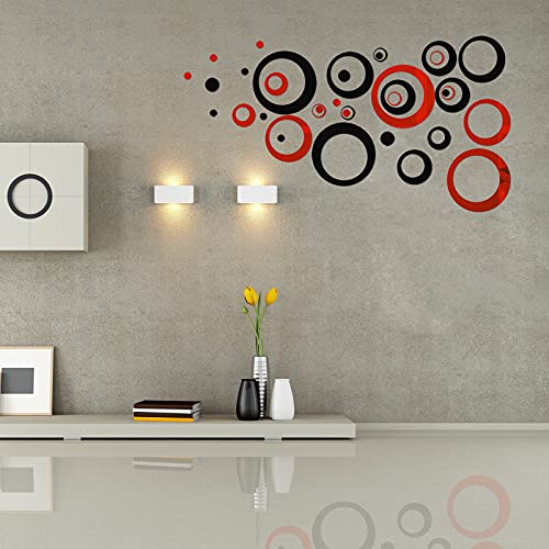 Removable Wall Mirror Sticker Decal Acrylic Setting For Home Living Room Bedroom Decor, 1.5-13.5 Cm, 32 Pieces (Red And Black) #TOP5
