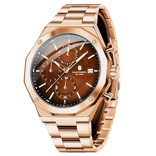 SAPPHERO Relojes Hombre Cuarzo AnalóGico CronóGrafo 50M Impermeable Acero Inoxidable Negocios Elegante Regalo para Hombre