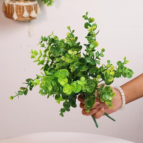 Image of Art Street Artificial PVC Plastic Eucalyptus Green Bushes, Bunch for Vase, for Home Decor Table Placement Office Desk (14 Inch, Set of 2, Green) (Vase Not Included)